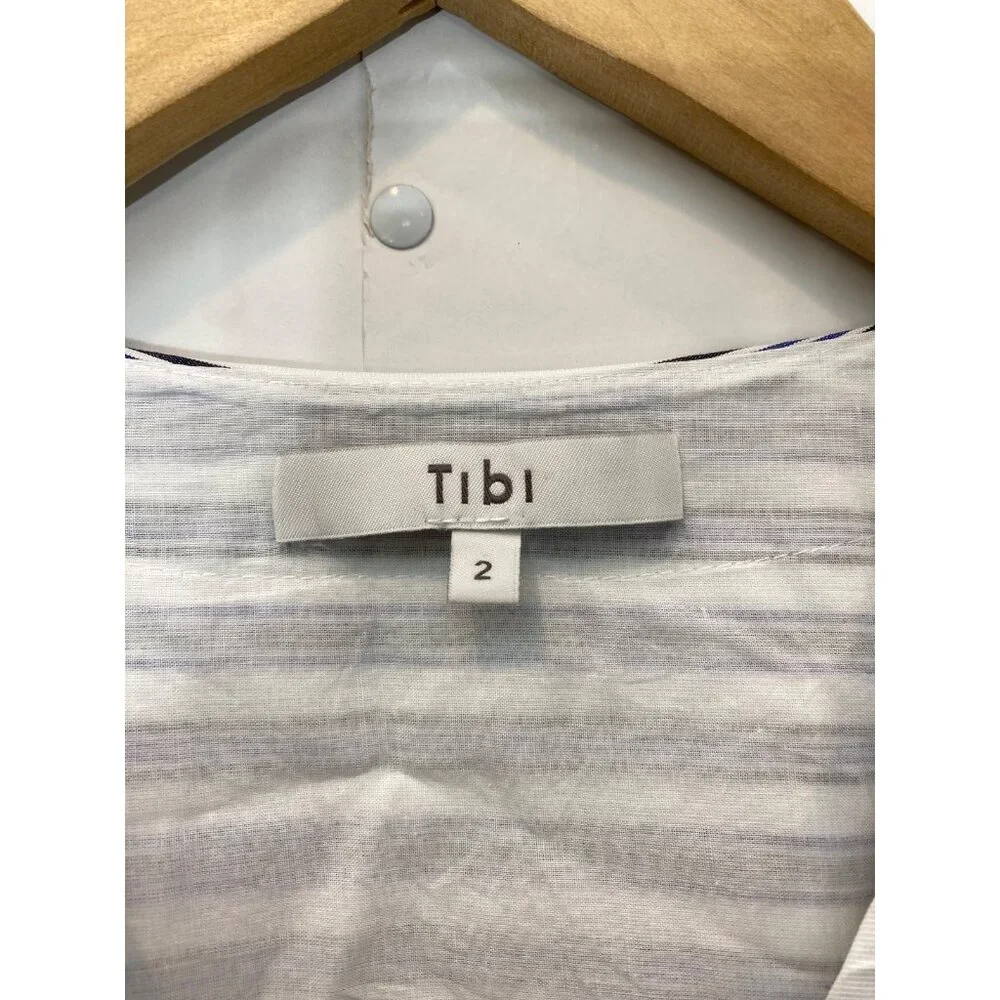 Tibi Liam Stripe V-Neck Shirt with Removable Tie Long Sleeve Button Front Size 2 - Picture 6 of 7
